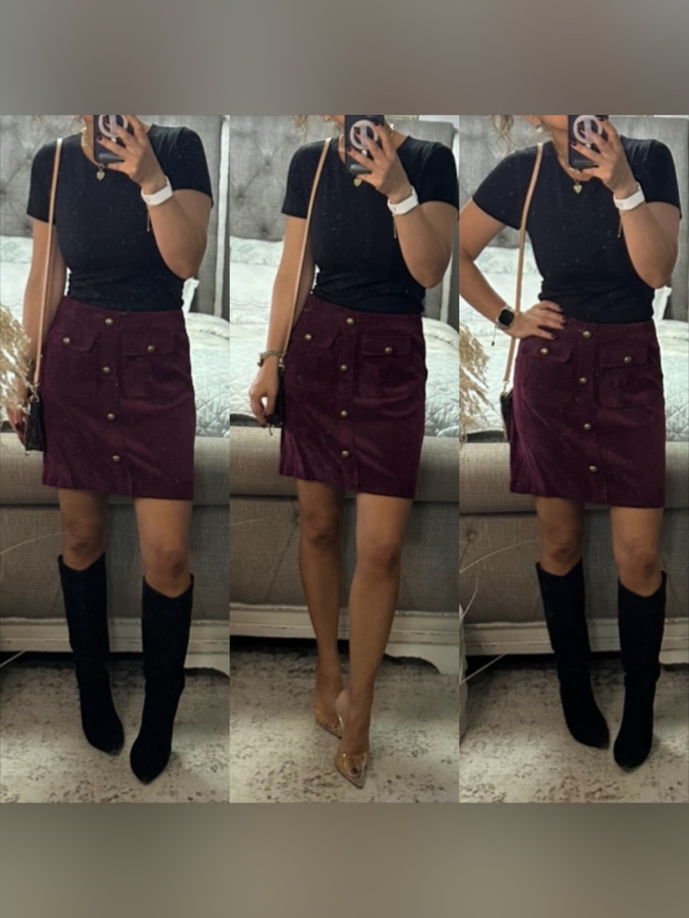 New🤎Burgundy Crush Corduroy Gold Button Skirt